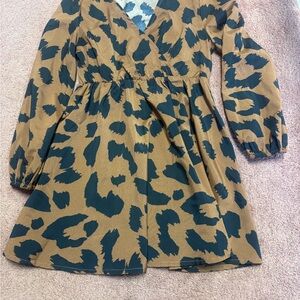 SHEIN Brown and Black Leopard Print Kids Dress